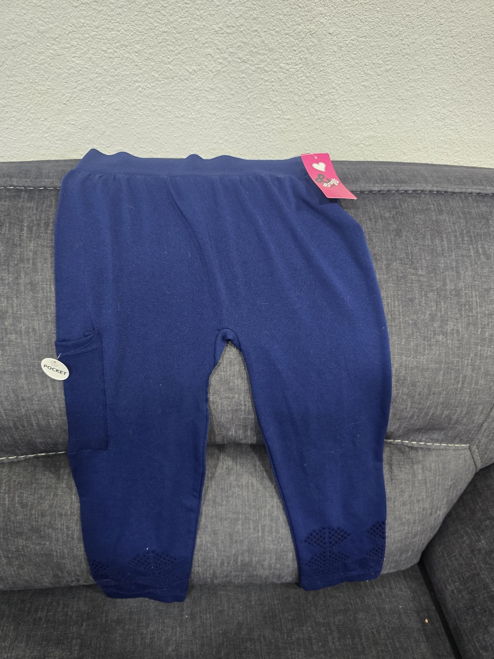 Navy Blue Knit Leggings with Pocket